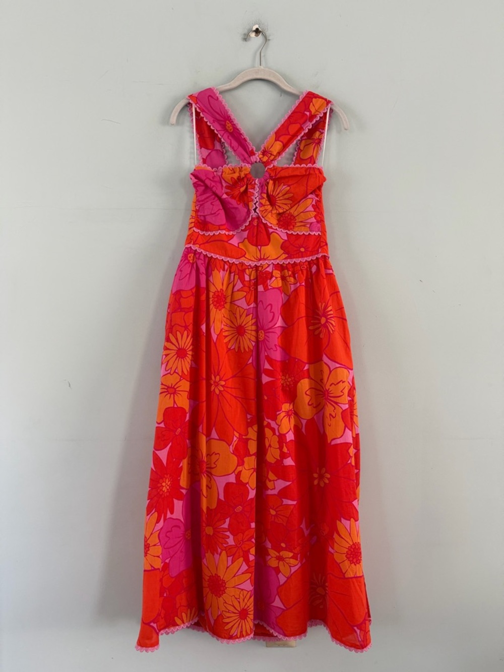 NWT J. Marie Lizzie Ric Rac Orange Floral Pink Preppy Summer Midi Dress - Picture 2 of 6